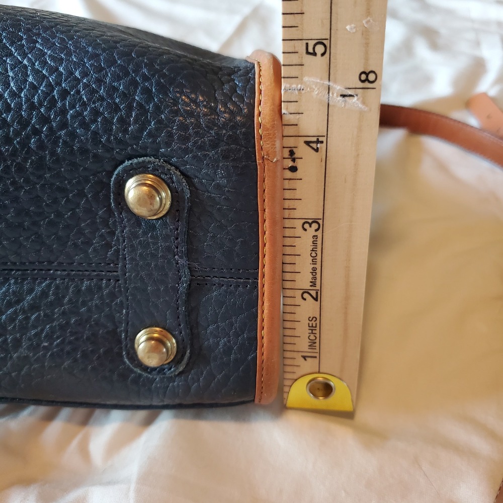 Dooney & Bourke All Weather Leather Satchel Navy Blue British Tan Vintage Bag - Picture 5 of 8